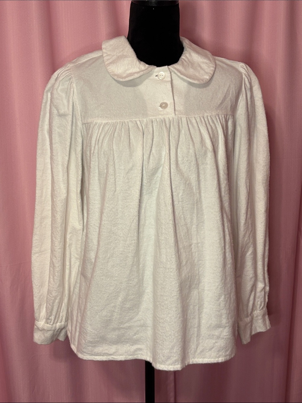 Cotton Flannel Classic White Peter Pan Collar Long Sleeve Blouse